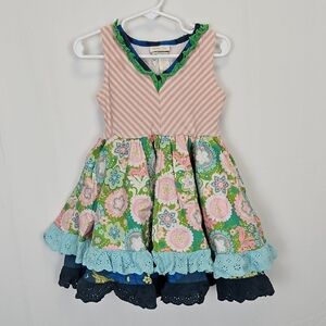 Matilda Jane Striped and Floral Tiered Sleeveless Dress